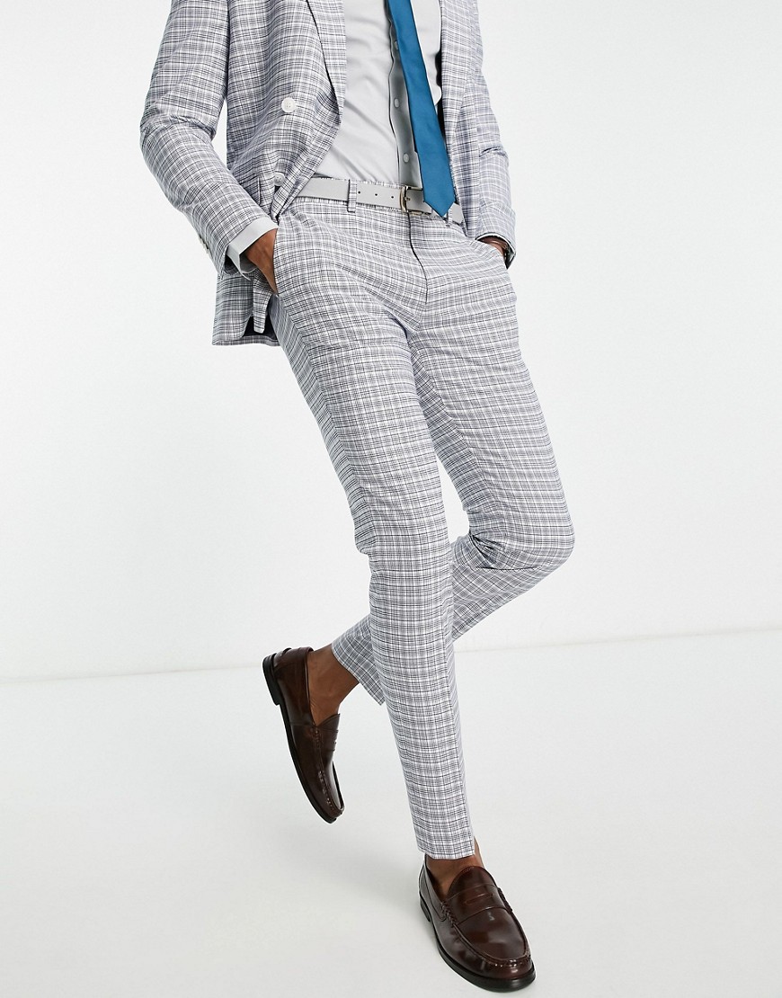 Topman skinny suit pants in white and blue check