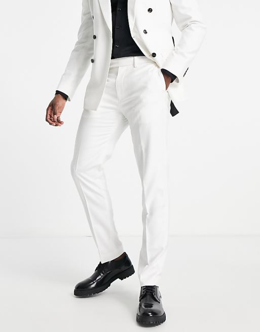 white slim dress pants Men's Ivory Tuxedo Pants, 35 XLong, Fit Button closure White Slim Fit Dress Pants