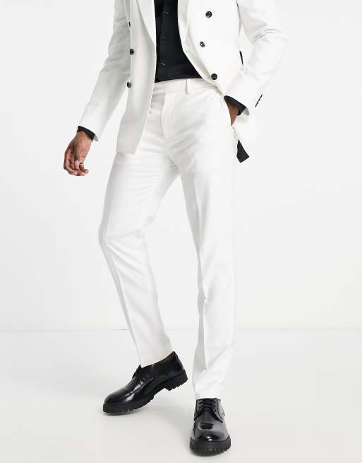 ASOS DESIGN Slim Tuxedo Suit Pants In White, White Dress Pants Suit