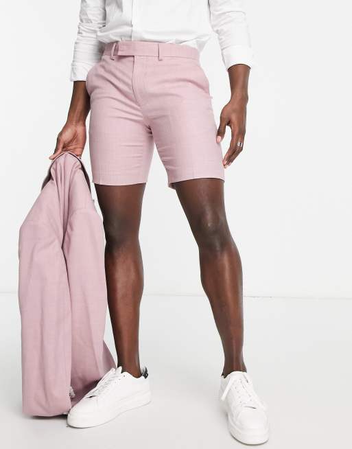 Topman slim suit jacket and pants in pink with skinny shorts