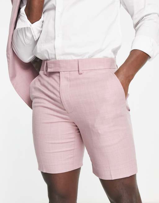 Topman skinny suit shorts in pink