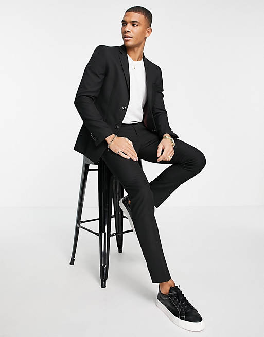 Men Topman skinny suit trouser in black 