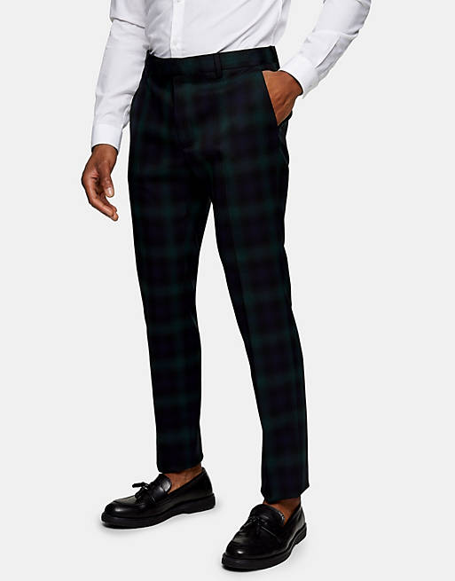 Topman skinny suit trousers in blackwatch check 