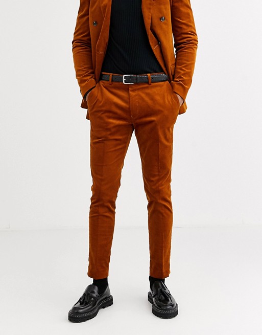 Topman skinny suit trousers in brown cord