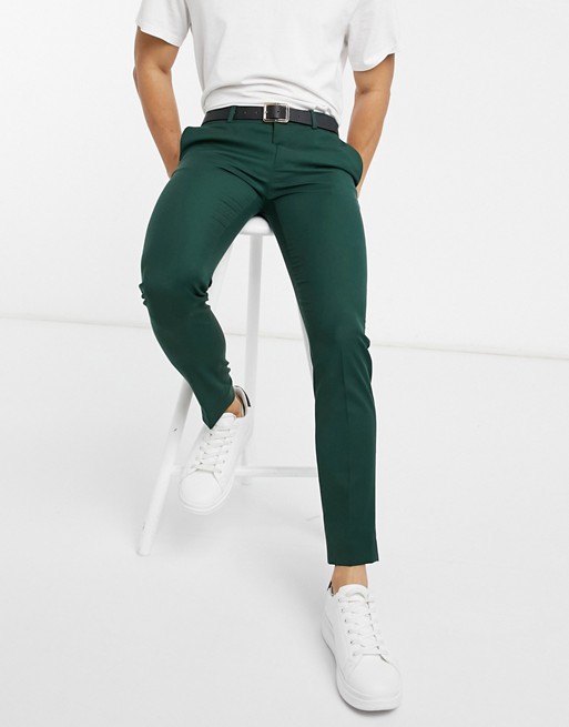 Topman skinny suit trouser in dark green