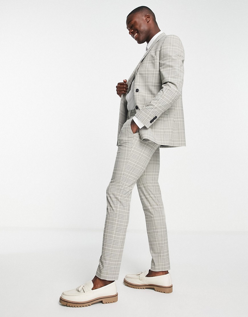 Topman skinny suit trousers in grey check