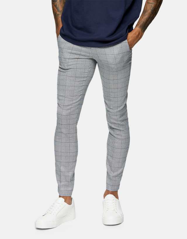 Topman - skinny suit trousers in grey check