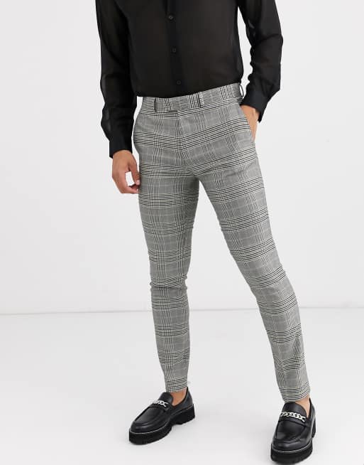 Skinny fit grey check hot sale trousers