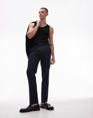 Topman Skinny Textured Suit Pants In Navy In Navy