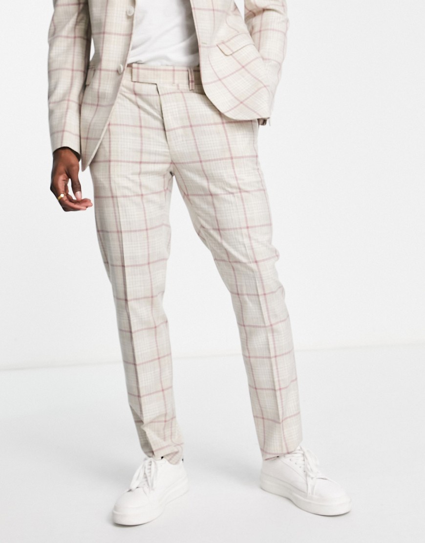 Topman skinny suit trousers in pink check