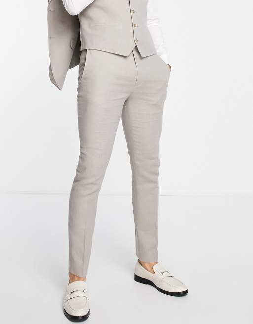 Topman skinny suit trousers in stone herringbone