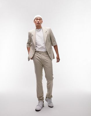 Topman skinny suit trousers in stone-Neutral