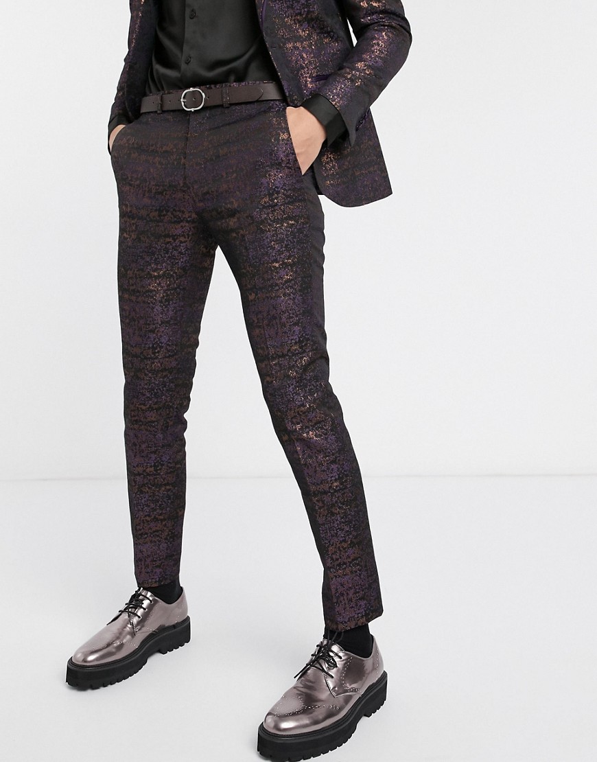 Topman skinny suit trousers with floral print-Multi
