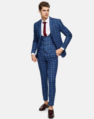 topman blue check suit