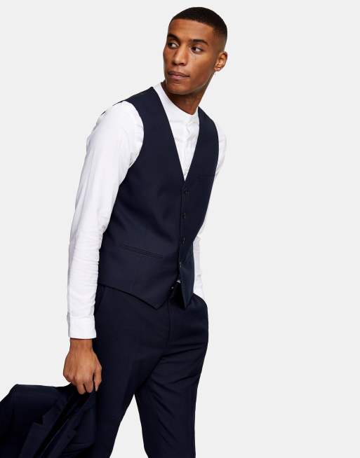 Topman skinny suit waistcoat in navy