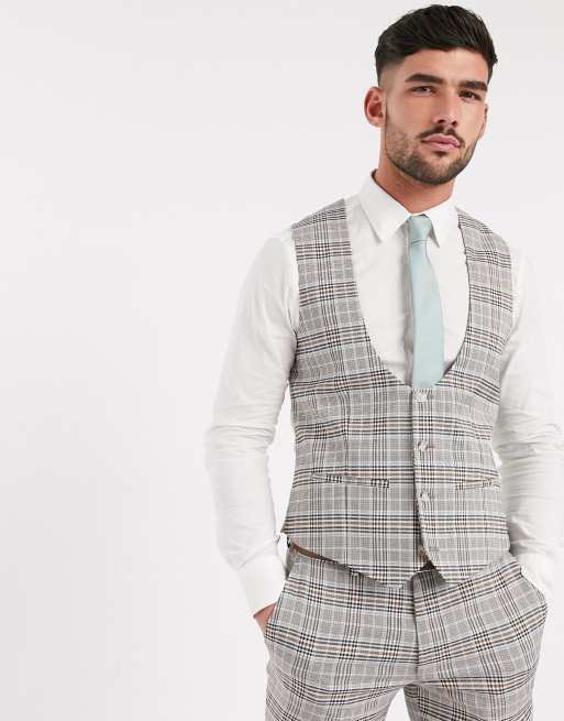 Topman skinny fit checked suit in beige, 2 of 2