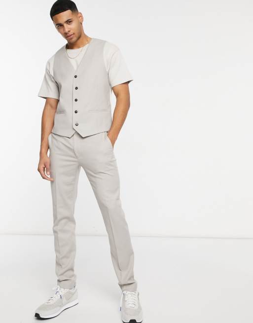 Topman skinny suit waistcoat in stone