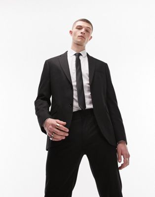 Topman Skinny Textured Suit Jacket In Black