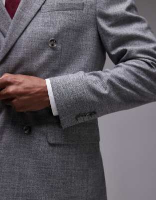Topman Skinny Fit Textured Cotton Double Breasted Suit Jacket In Gray