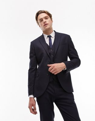 Topman skinny textured suit jacket in navy - ASOS Price Checker