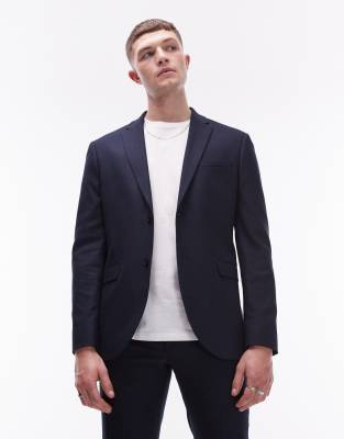 Shop Topman Skinny Textured Suit Jacket In Navy