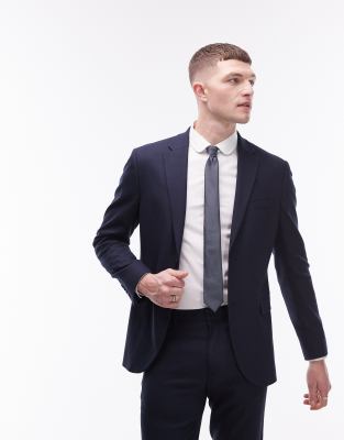 Topman skinny textured suit jacket in navy - view 1