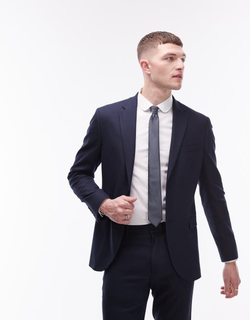 Topman skinny textured suit jacket in navy | ASOS