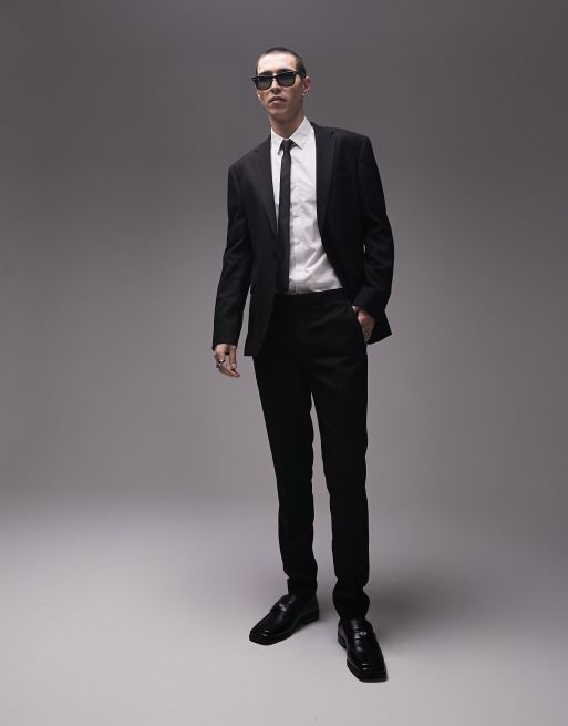 Topman skinny textured suit pants in black