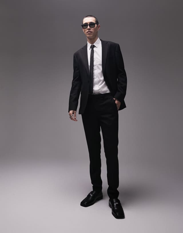 Topman skinny textured suit pants in black