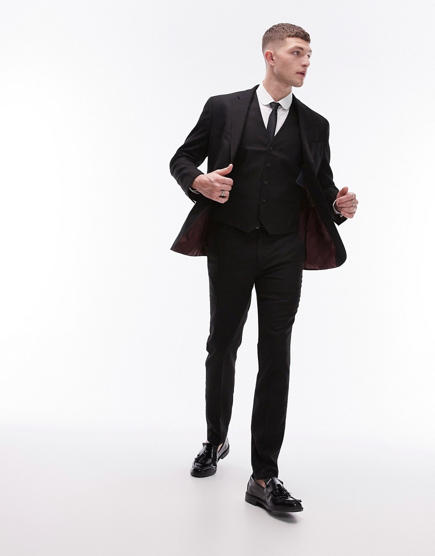 Shop Topman Skinny Textured Suit Pants In Black