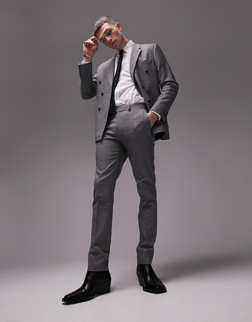 Topman skinny textured suit pants in gray-Black