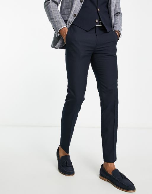 Topman skinny textured suit pants in navy | ASOS