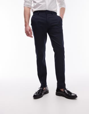 Shop Topman Skinny Textured Suit Pants In Navy