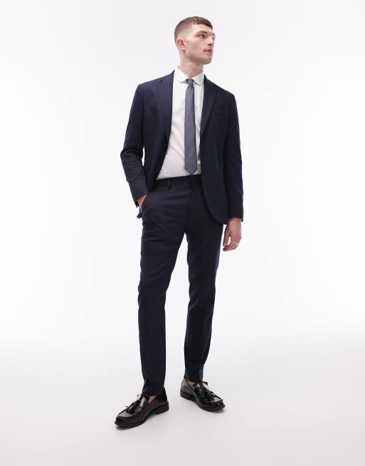 Topman skinny textured suit pants in navy