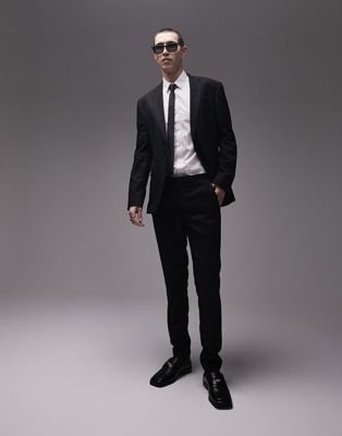 Topman skinny textured suit trousers in black - ASOS Price Checker