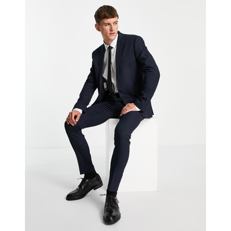 Topman skinny textured suit trousers in navy