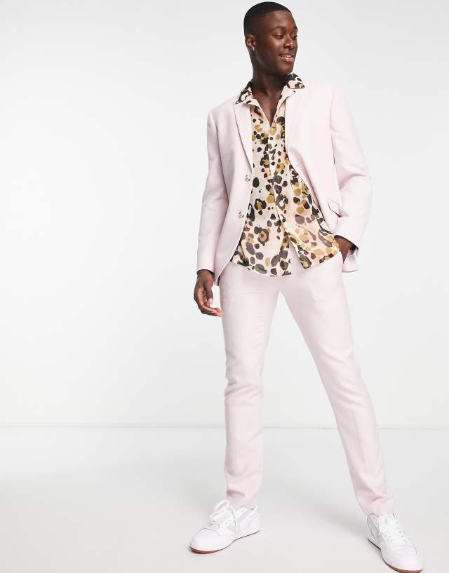 Topman - skinny textured suit trousers in pink