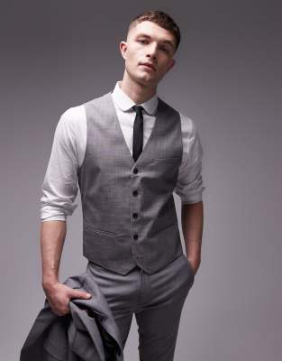 Topman Stretch Skinny Suit Vest In Gray