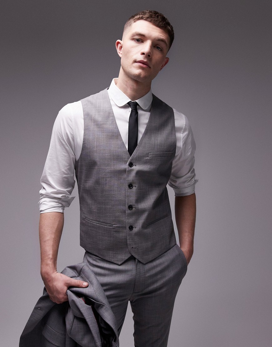 Topman skinny textured suit waistcoat in grey