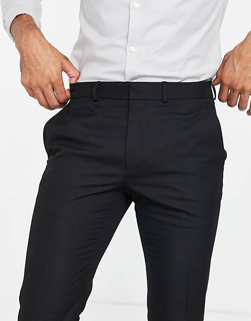 Men Topman skinny textured trouser in black 