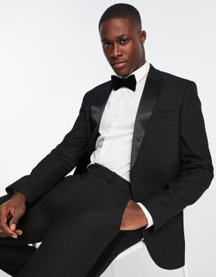 Topman Topman skinny tux suit jacket in black