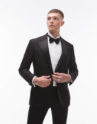 Topman Skinny Tux Suit Jacket In Black