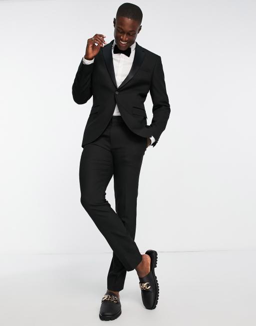 Topman skinny tux suit pants in black