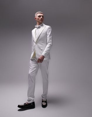 Topman skinny tux suit trousers in white