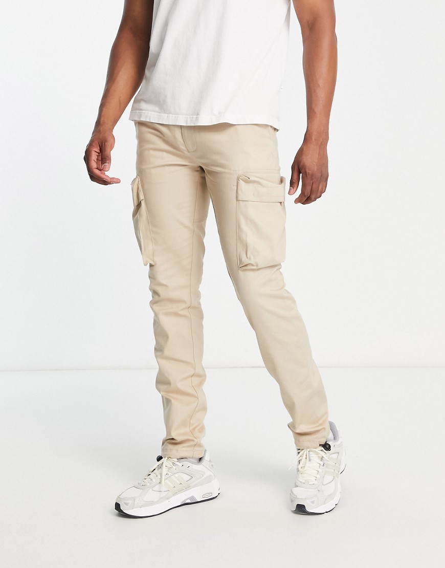skinny two pocket cargo pants in stone-Neutral