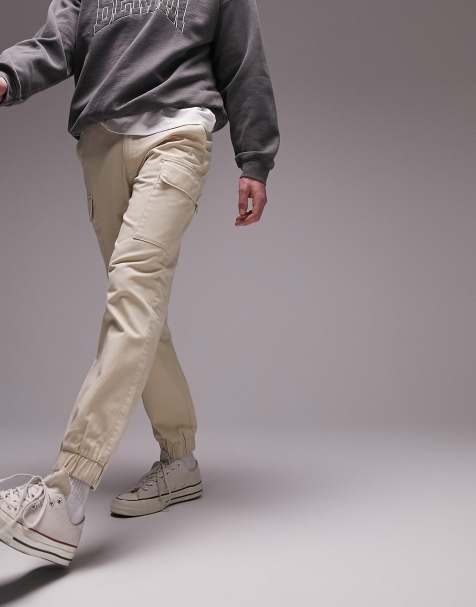 Topman skinny two pocket cargo trousers in stone - view 1