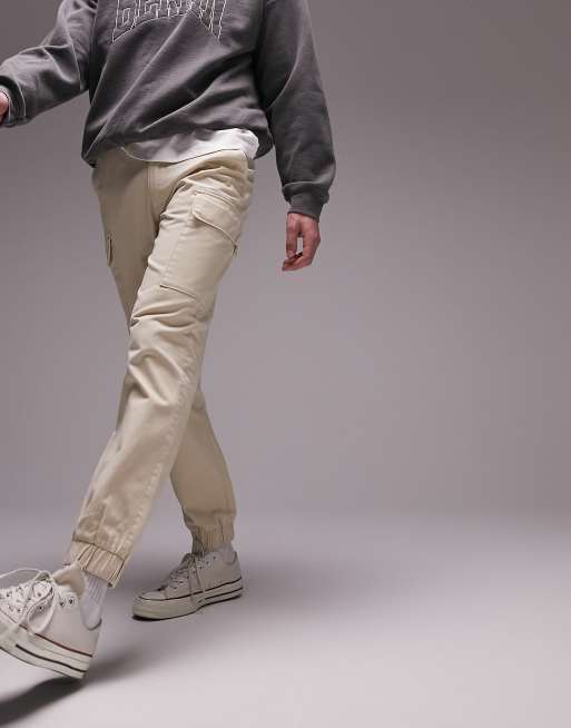 Topman skinny two pocket cargo trousers in stone