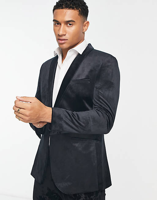 Topman skinny velvet blazer in black | ASOS