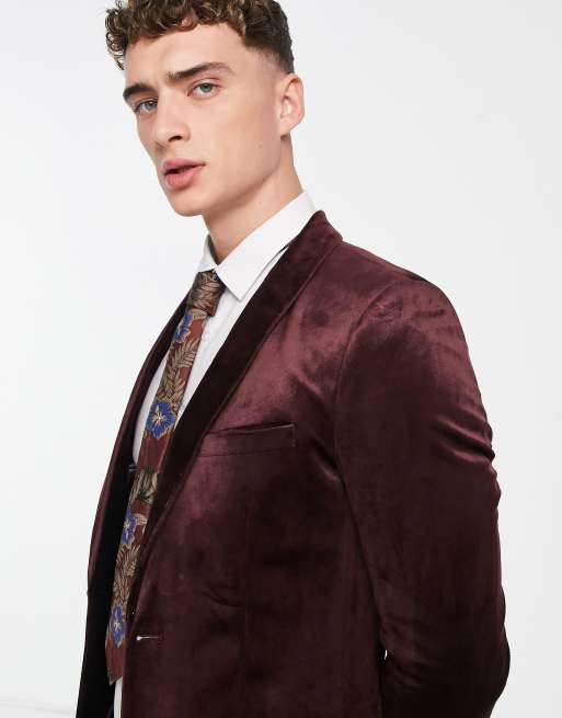 Embroidered Velvet Blazer in Wine : MUY1214