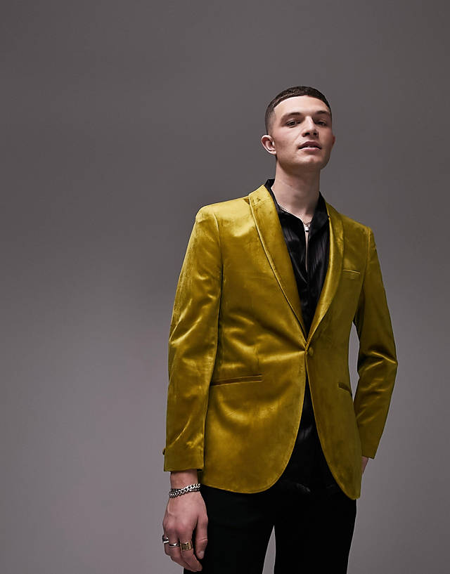 Topman - skinny velvet blazer in gold